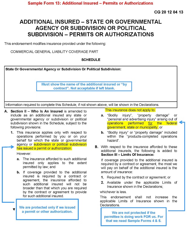 Sample Form 13 Additional Insured Permits Or Authorizations Enlarged