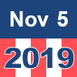 Small square graphic with 'Nov 5 2019' written on a patriotic background composed of red, white, and blue