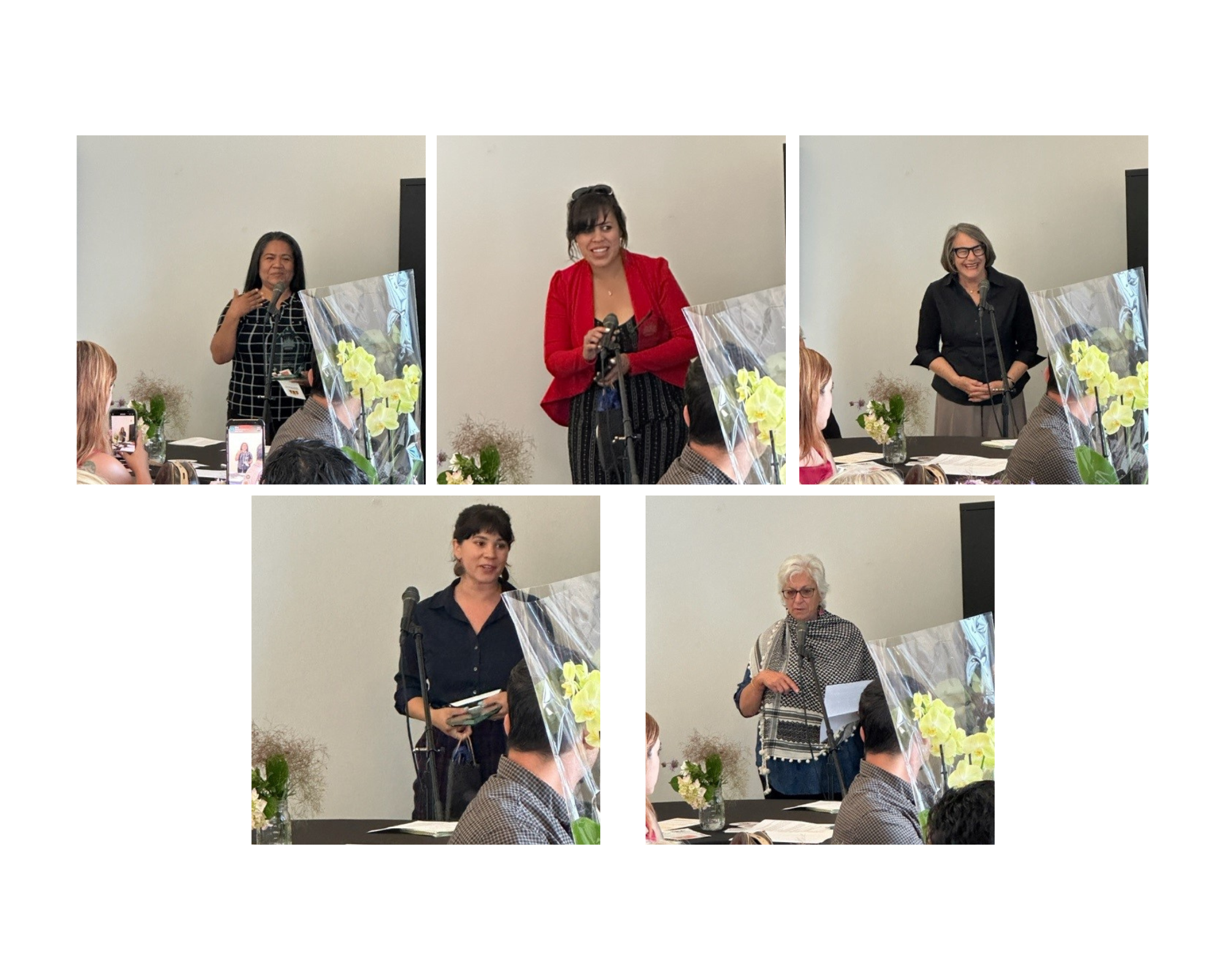 five individual women giving a speech